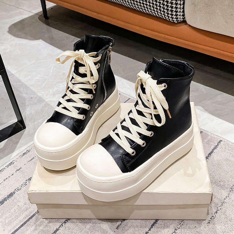 New Spring Autumn Women's High-Top Casual Sneakers, Thick-Soled Platform Height-Increasing Short Boots, Trendy Niche Style Fashion Footwear