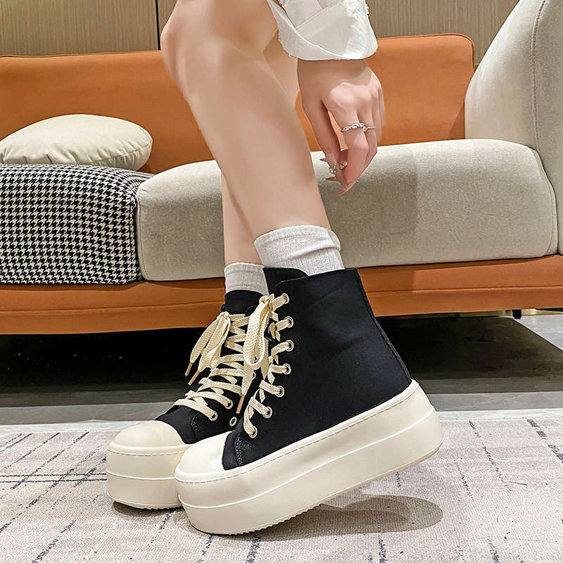 New Spring Autumn Women's High-Top Casual Sneakers, Thick-Soled Platform Height-Increasing Short Boots, Trendy Niche Style Fashion Footwear