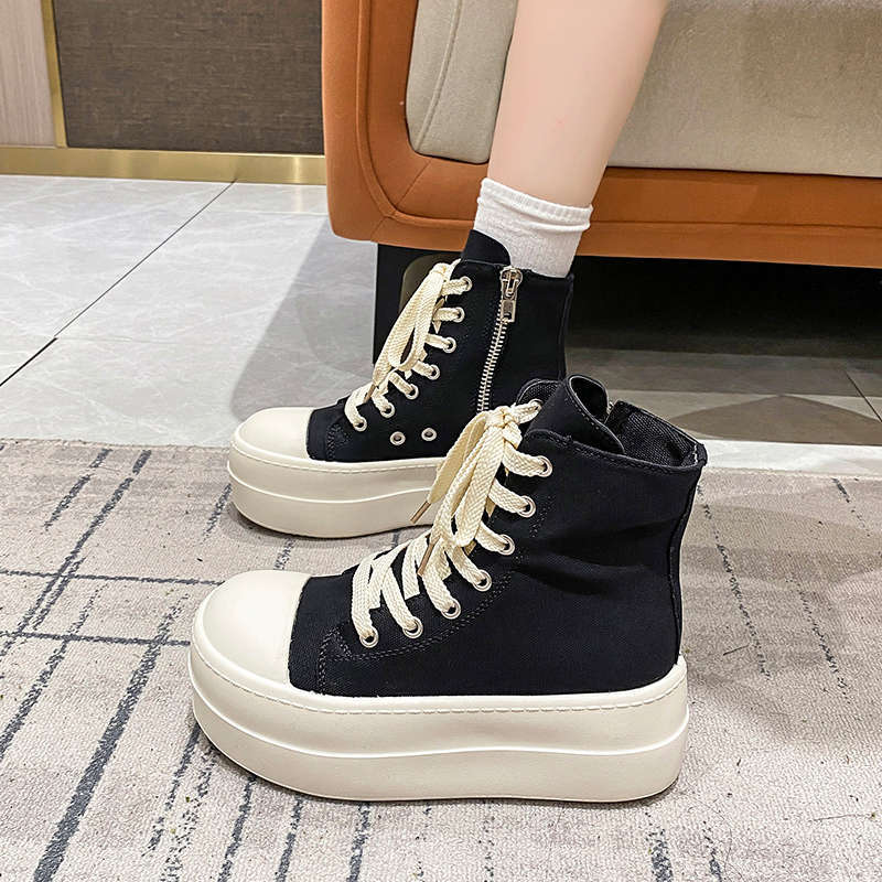 New Spring Autumn Women's High-Top Casual Sneakers, Thick-Soled Platform Height-Increasing Short Boots, Trendy Niche Style Fashion Footwear