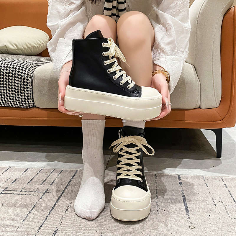 New Spring Autumn Women's High-Top Casual Sneakers, Thick-Soled Platform Height-Increasing Short Boots, Trendy Niche Style Fashion Footwear