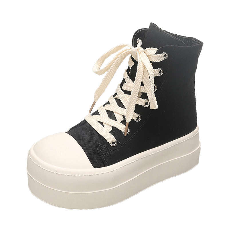 New Spring Autumn Women's High-Top Casual Sneakers, Thick-Soled Platform Height-Increasing Short Boots, Trendy Niche Style Fashion Footwear