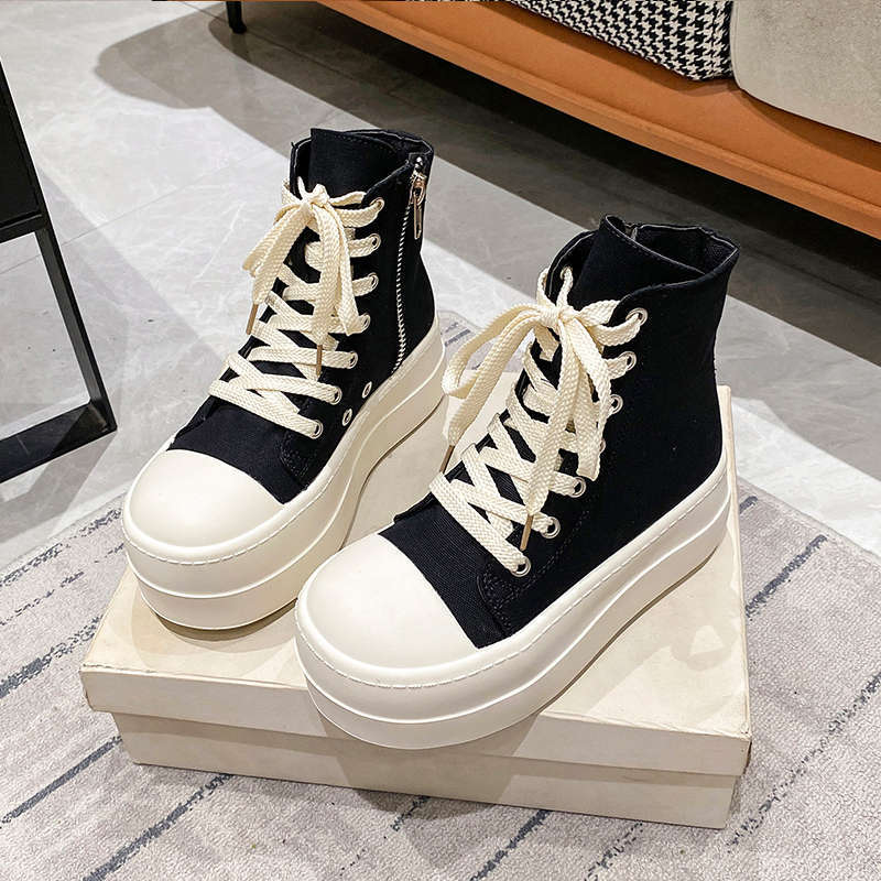 New Spring Autumn Women's High-Top Casual Sneakers, Thick-Soled Platform Height-Increasing Short Boots, Trendy Niche Style Fashion Footwear