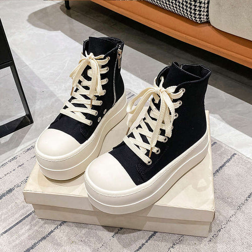 New Spring Autumn Women's High-Top Casual Sneakers, Thick-Soled Platform Height-Increasing Short Boots, Trendy Niche Style Fashion Footwear