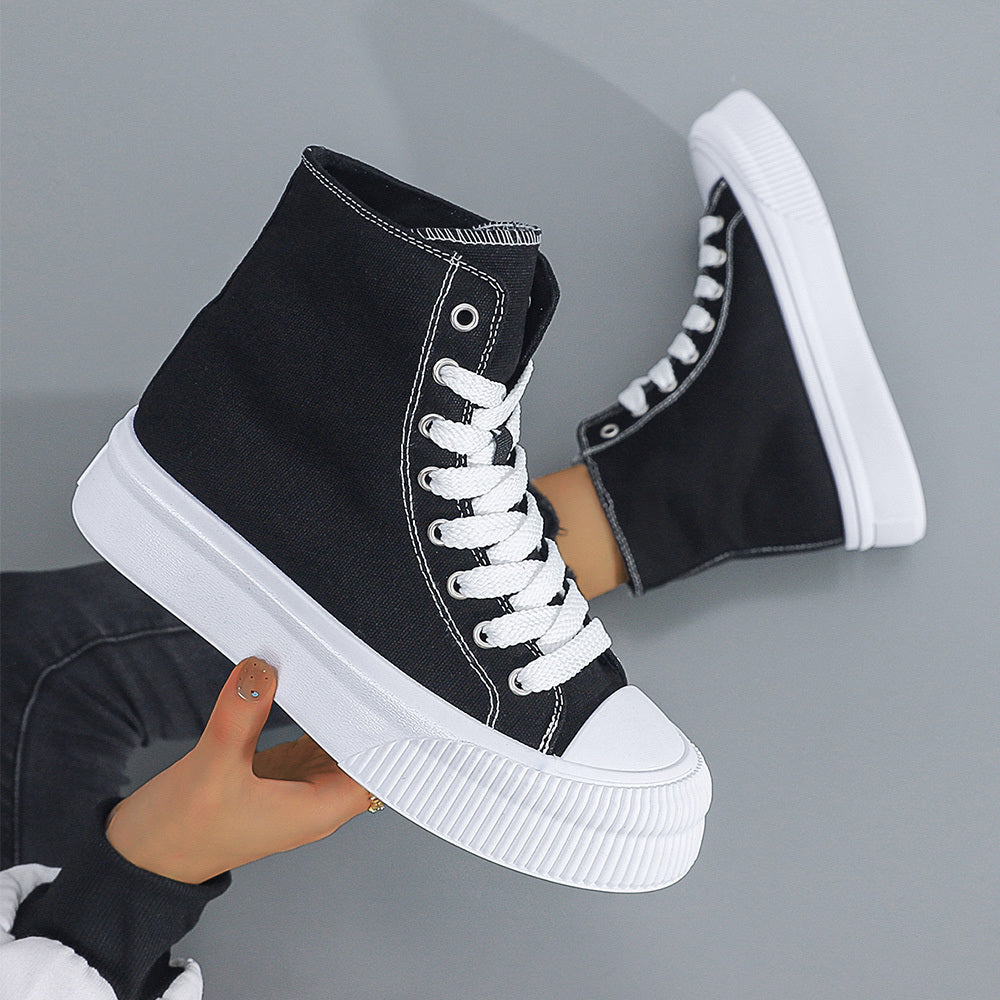 Basic Model-X005 Women's Black & White Casual Sneakers, Lace-Up Skateboarding Shoes with 2D Print, All-Season Campus Style Footwear