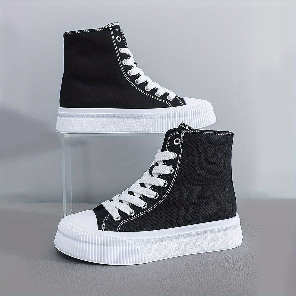 Basic Model-X005 Women's Black & White Casual Sneakers, Lace-Up Skateboarding Shoes with 2D Print, All-Season Campus Style Footwear
