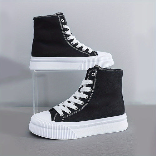 Basic Model-X005 Women's Black & White Casual Sneakers, Lace-Up Skateboarding Shoes with 2D Print, All-Season Campus Style Footwear