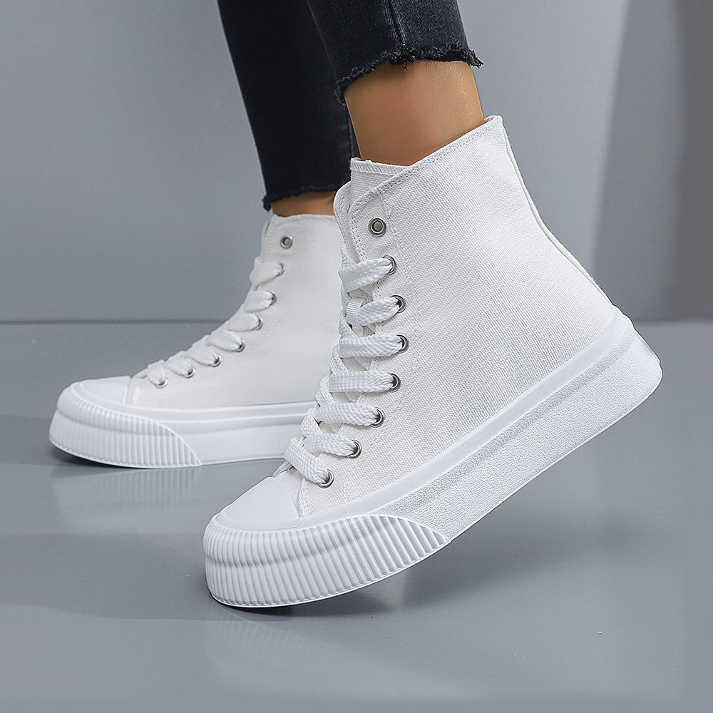 Basic Model-X005 Women's Black & White Casual Sneakers, Lace-Up Skateboarding Shoes with 2D Print, All-Season Campus Style Footwear