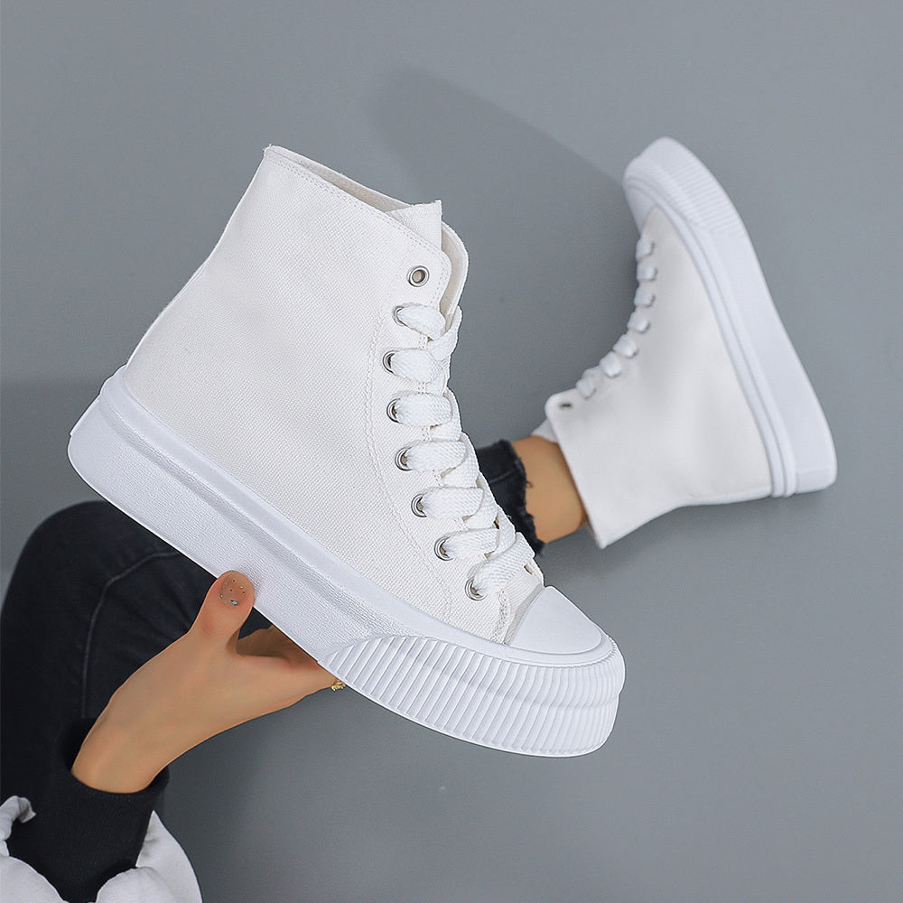 Basic Model-X005 Women's Black & White Casual Sneakers, Lace-Up Skateboarding Shoes with 2D Print, All-Season Campus Style Footwear